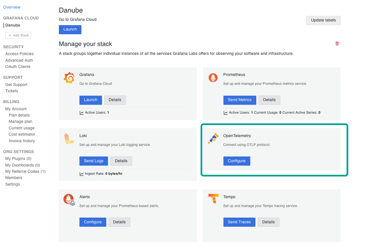 Add an OTLP connection in Grafana Cloud